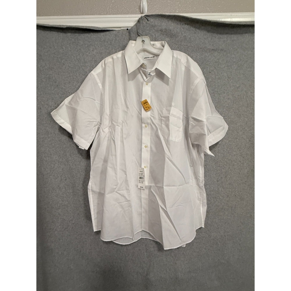 Pierre Cardin Dress Shirt Men's 18.5 Big White Solid Short Sleeve Monogram NWT